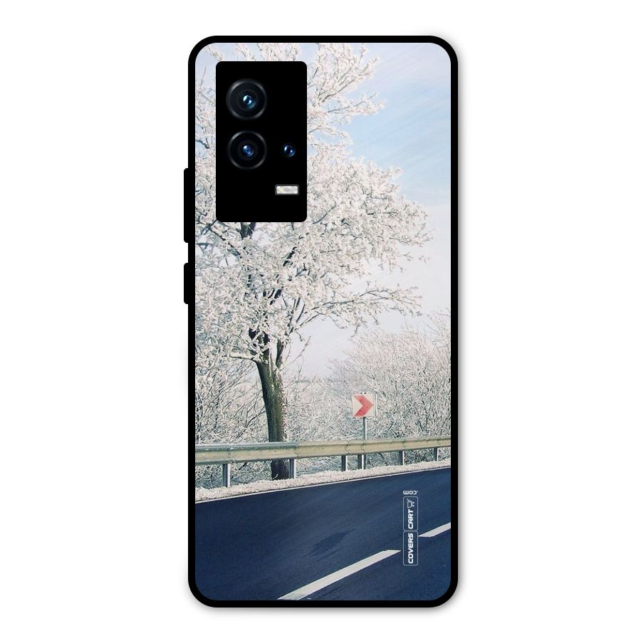 White Snow Tree Metal Back Case for iQOO 9 5G
