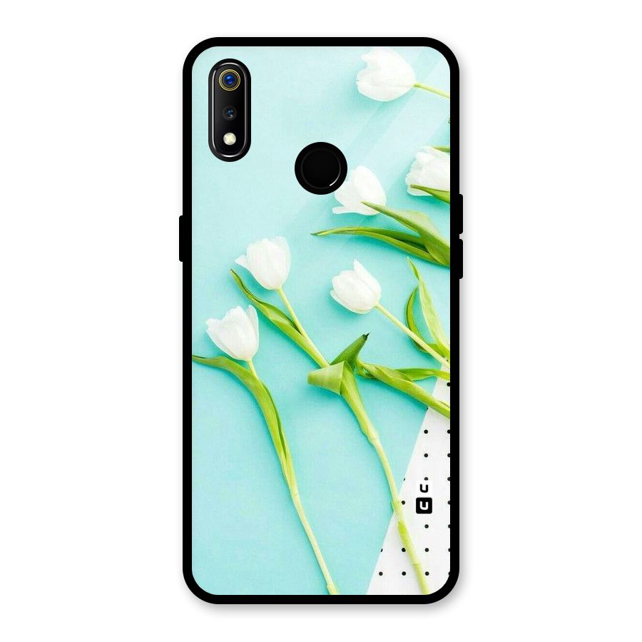White Tulips Glass Back Case for Realme 3i