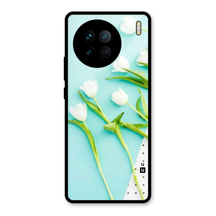 White Tulips Glass Back Case for Vivo X90