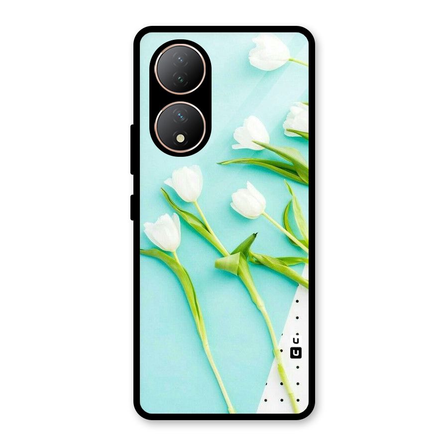 White Tulips Glass Back Case for Vivo Y100A