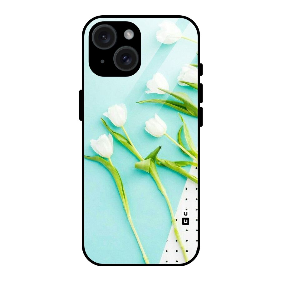 White Tulips Glass Back Case for iPhone 15