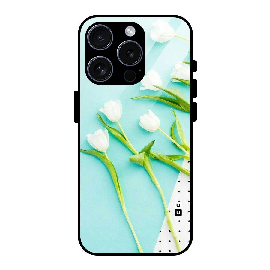 White Tulips Glass Back Case for iPhone 15 Pro