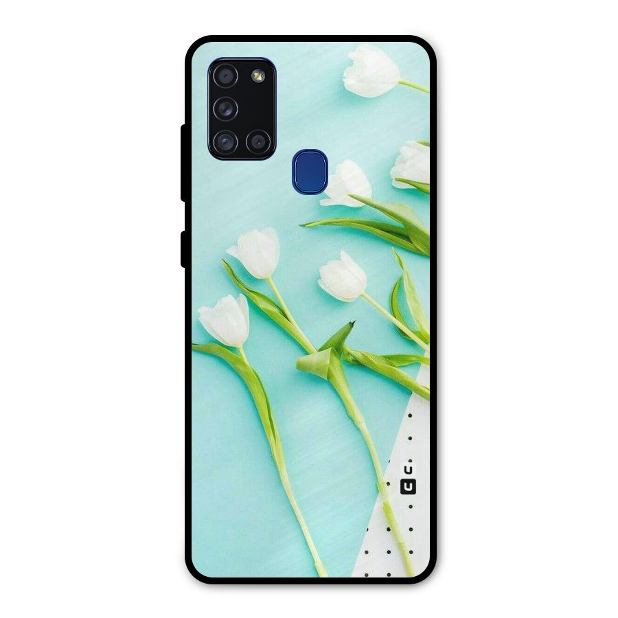 White Tulips Metal Back Case for Galaxy A21s