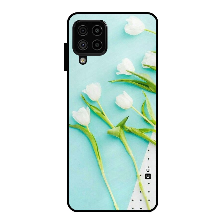 White Tulips Metal Back Case for Galaxy A22 4G