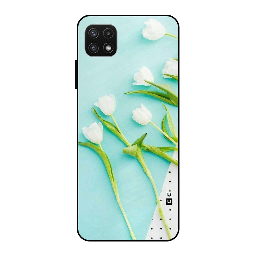 White Tulips Metal Back Case for Galaxy A22 5G