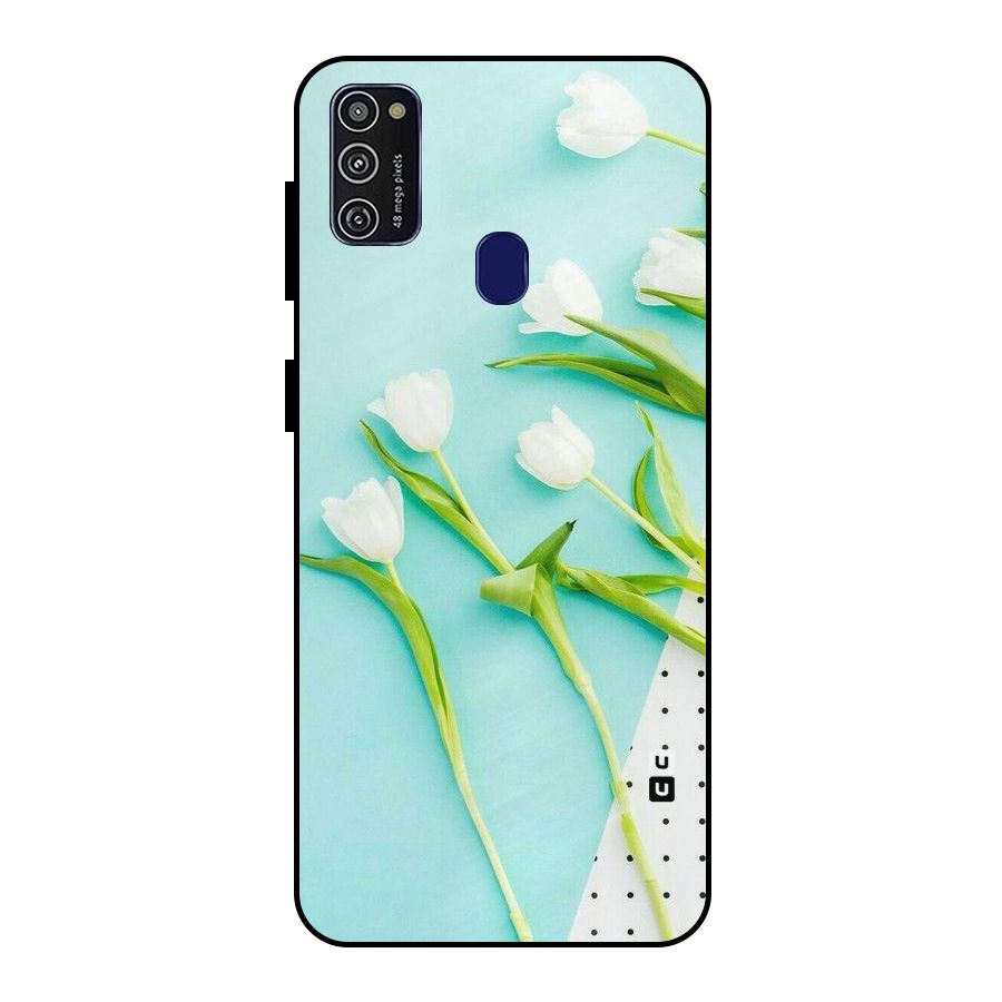 White Tulips Metal Back Case for Galaxy M21