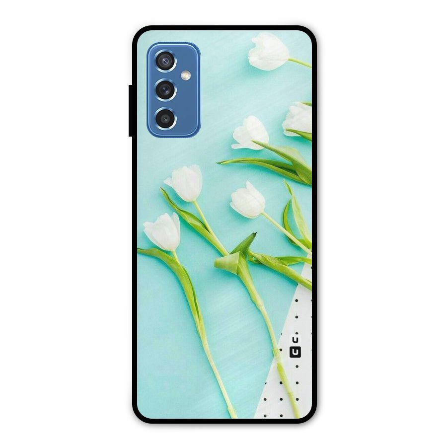 White Tulips Metal Back Case for Galaxy M52 5G