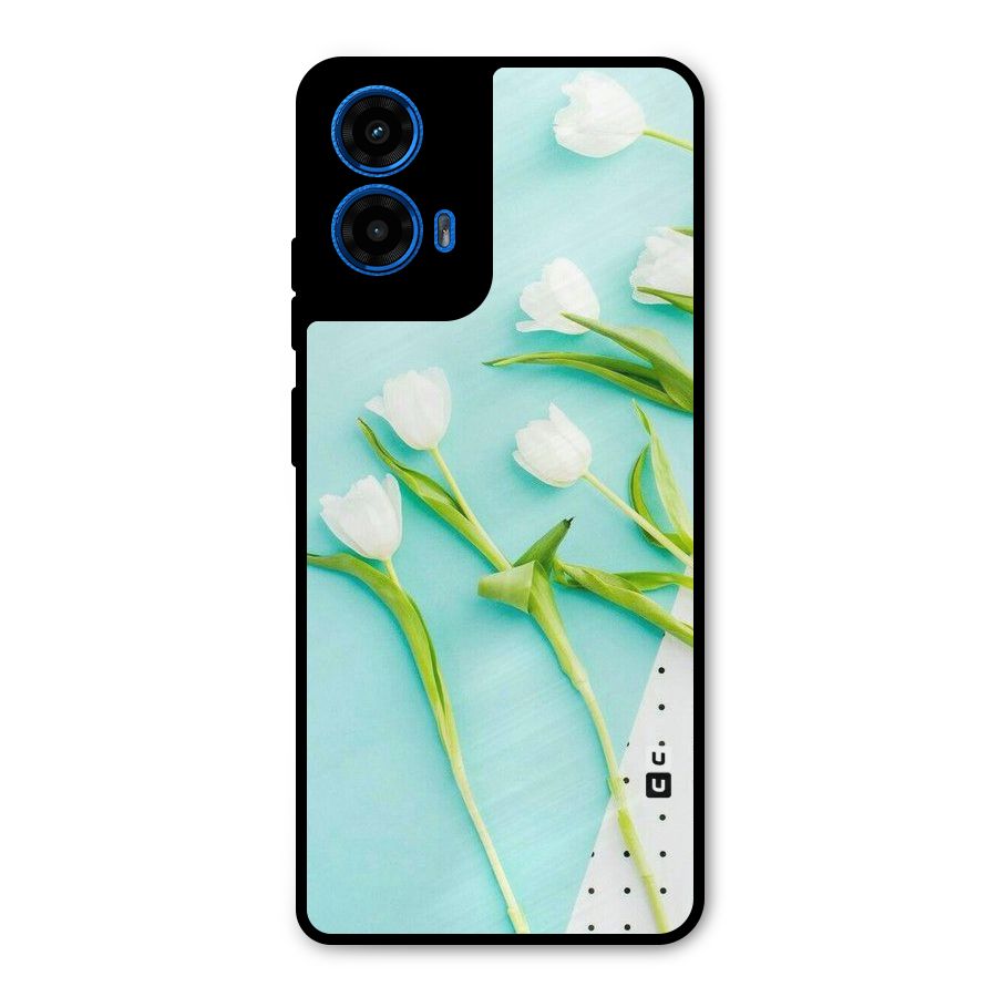 White Tulips Metal Back Case for Moto G45