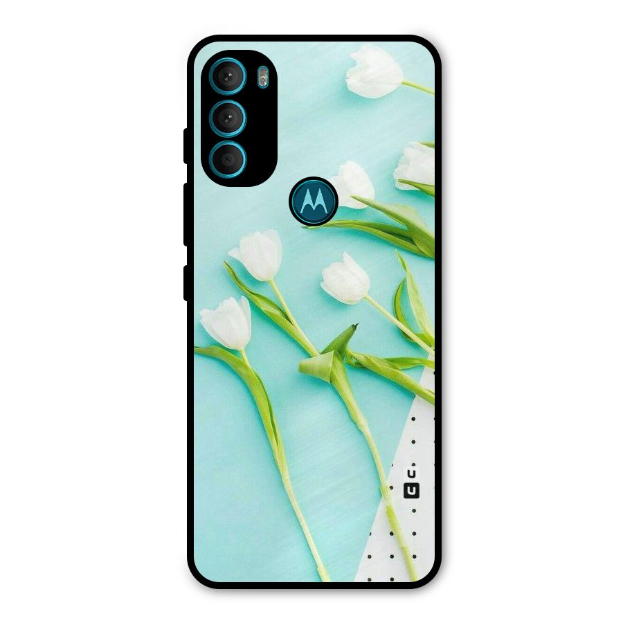 White Tulips Metal Back Case for Moto G71 5G
