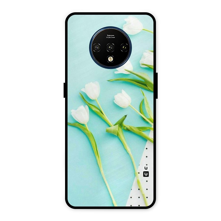 White Tulips Metal Back Case for OnePlus 7T