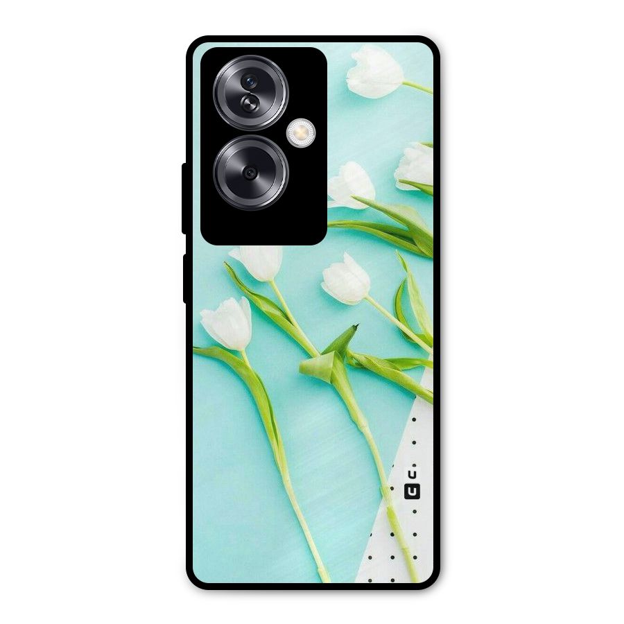White Tulips Metal Back Case for Oppo A79 5G