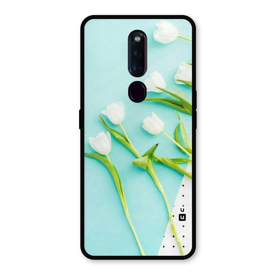 White Tulips Metal Back Case for Oppo F11 Pro