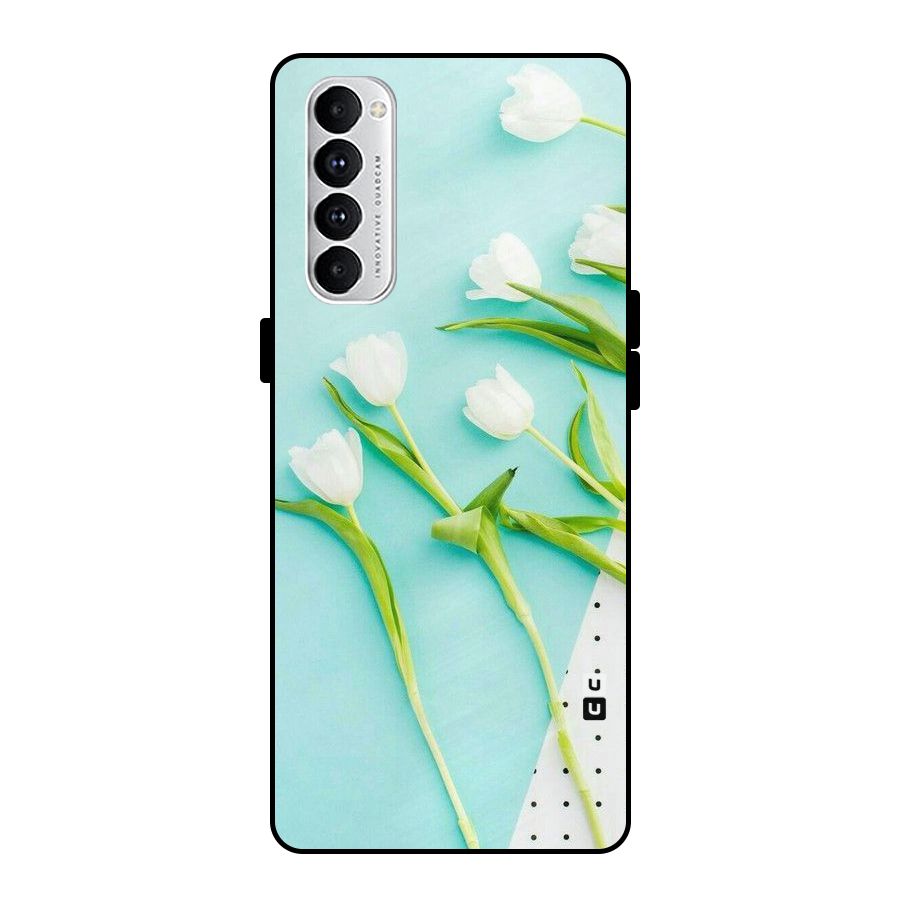 White Tulips Metal Back Case for Oppo Reno4 Pro