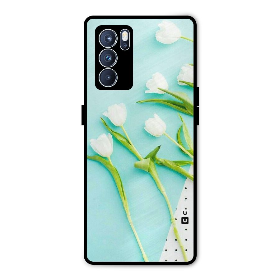 White Tulips Metal Back Case for Oppo Reno6 Pro 5G