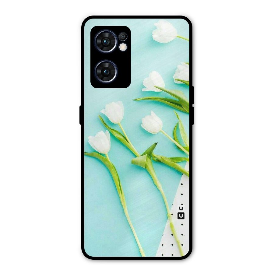 White Tulips Metal Back Case for Oppo Reno7 5G
