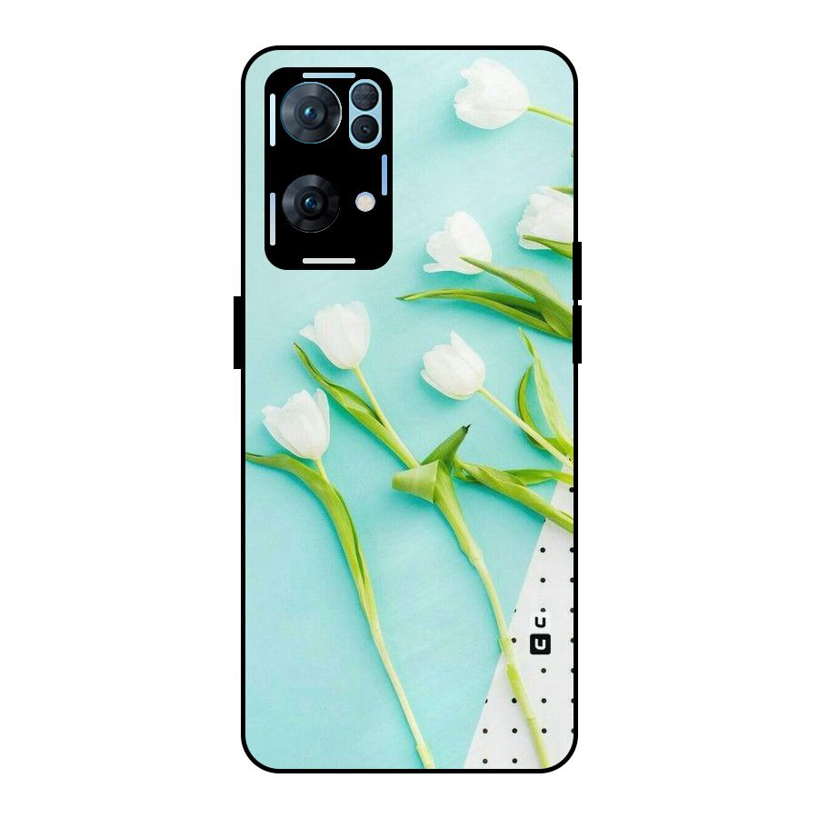 White Tulips Metal Back Case for Oppo Reno7 Pro 5G