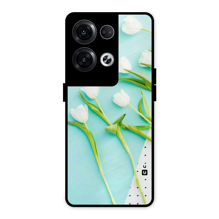 White Tulips Metal Back Case for Oppo Reno8 Pro 5G