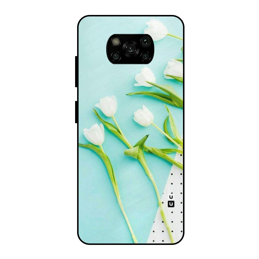 White Tulips Metal Back Case for Poco X3