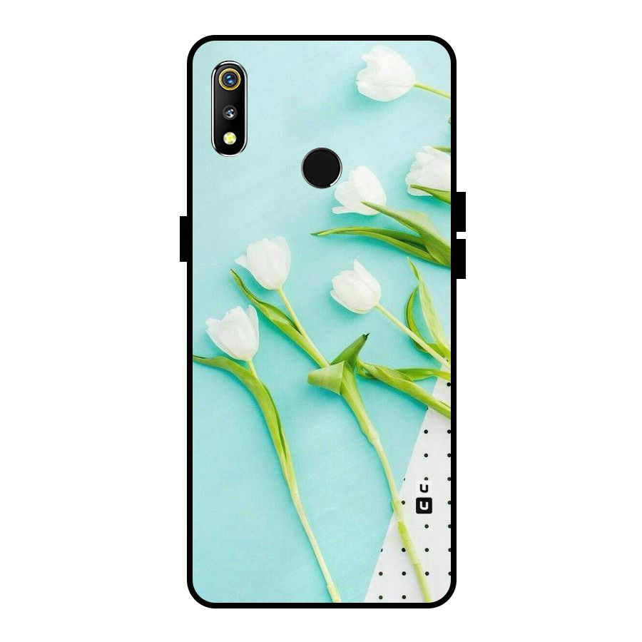 White Tulips Metal Back Case for Realme 3i