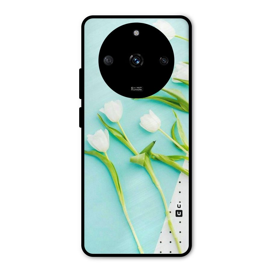 White Tulips Metal Back Case for Realme Narzo 60 5G