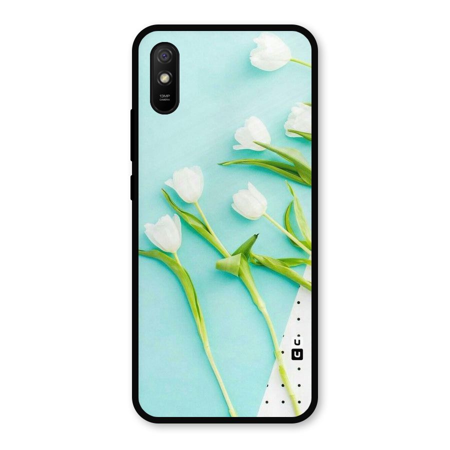 White Tulips Metal Back Case for Redmi 9i