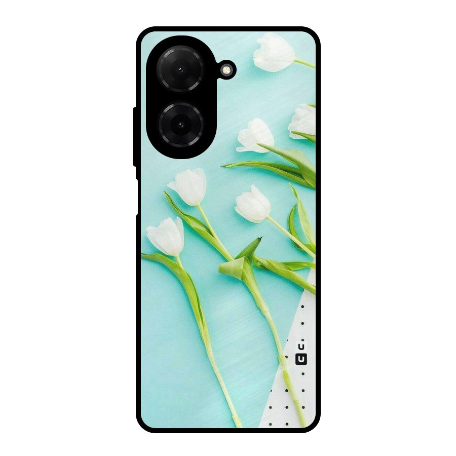 White Tulips Metal Back Case for Redmi A5 4G