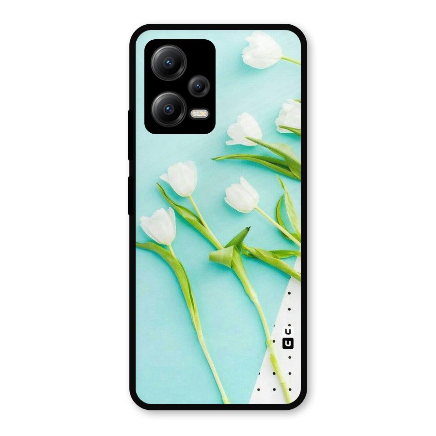 White Tulips Metal Back Case for Redmi Note 12 5G