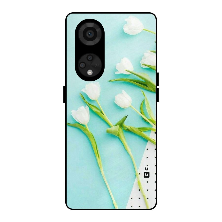 White Tulips Metal Back Case for Reno8 T 5G
