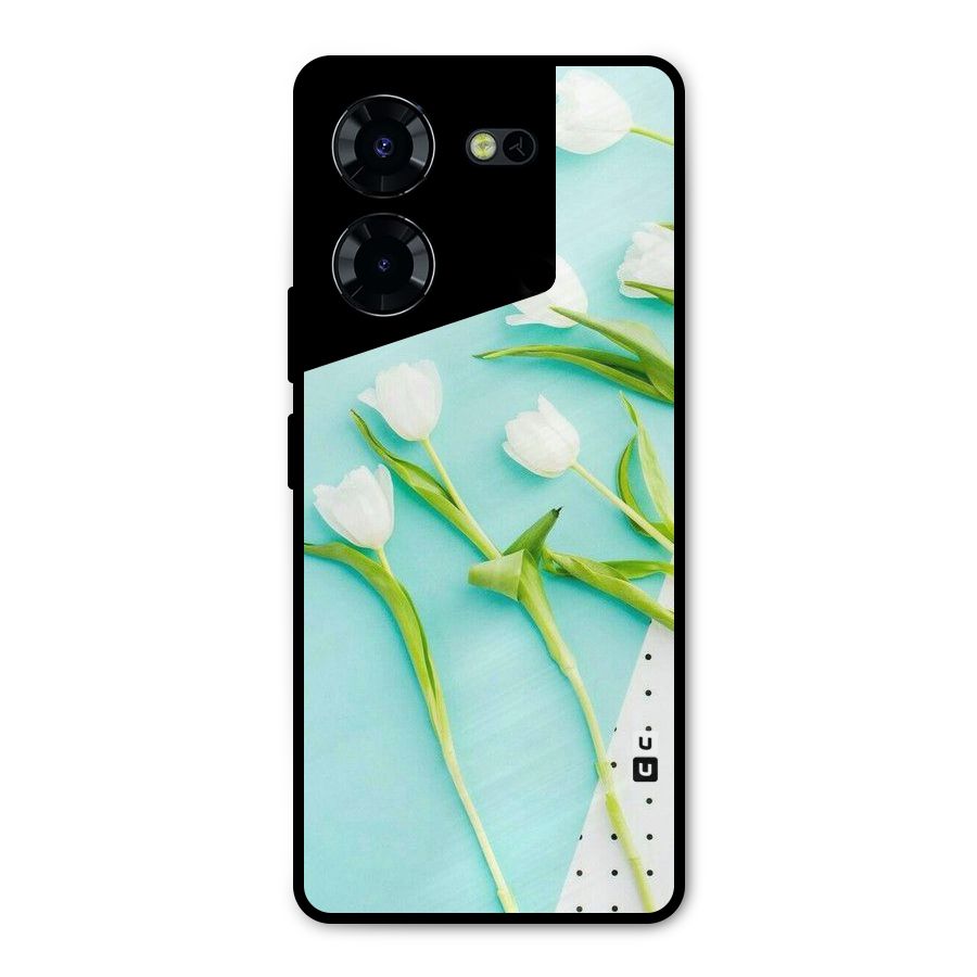 White Tulips Metal Back Case for Tecno Pova 5 Pro 5G