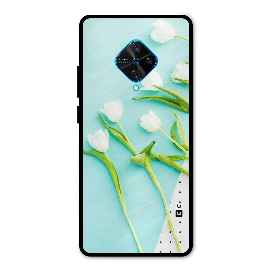 White Tulips Metal Back Case for Vivo S1 Pro