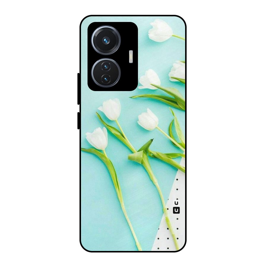 White Tulips Metal Back Case for Vivo T1 44W