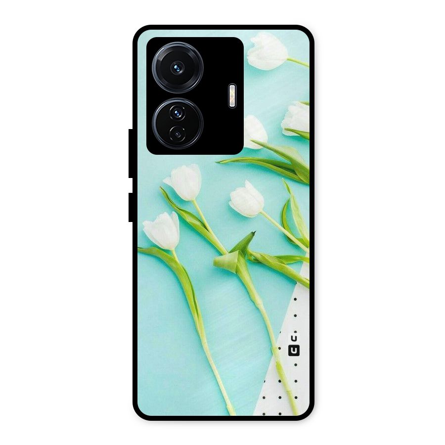 White Tulips Metal Back Case for Vivo T1 Pro