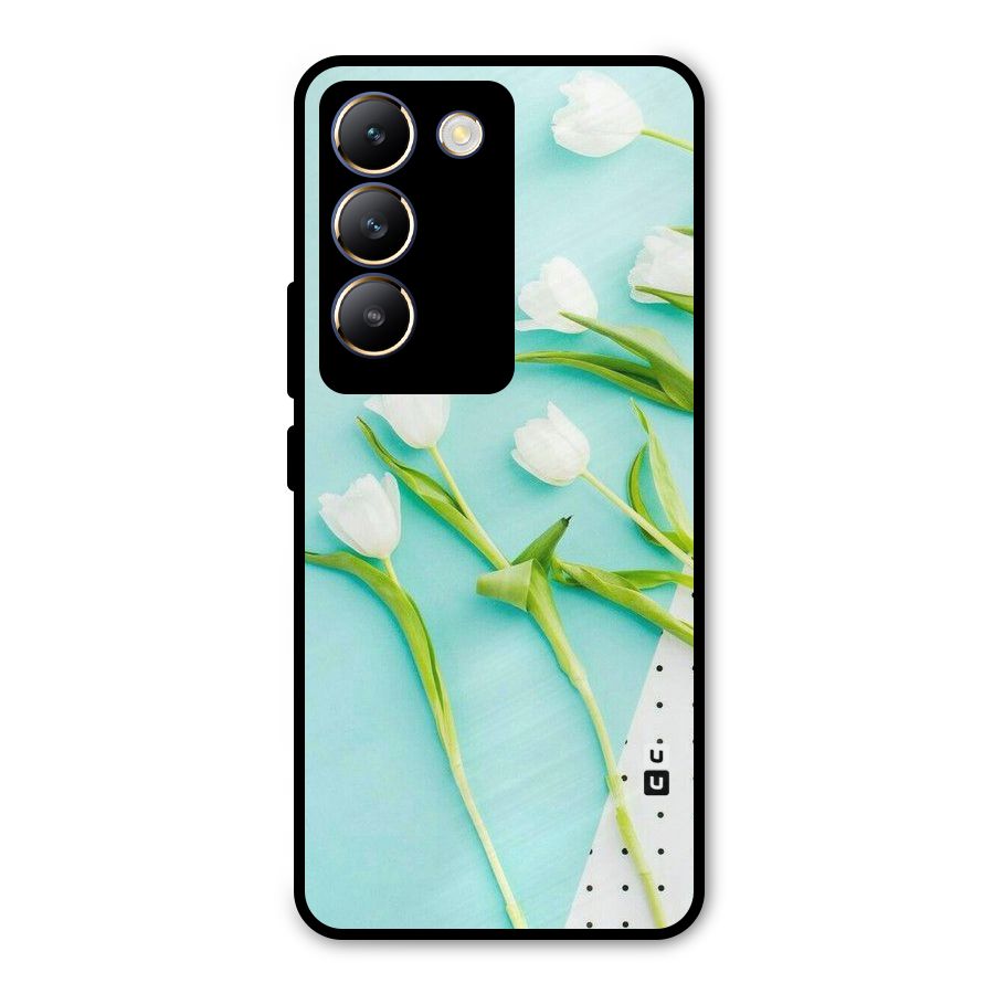 White Tulips Metal Back Case for Vivo T3 5G