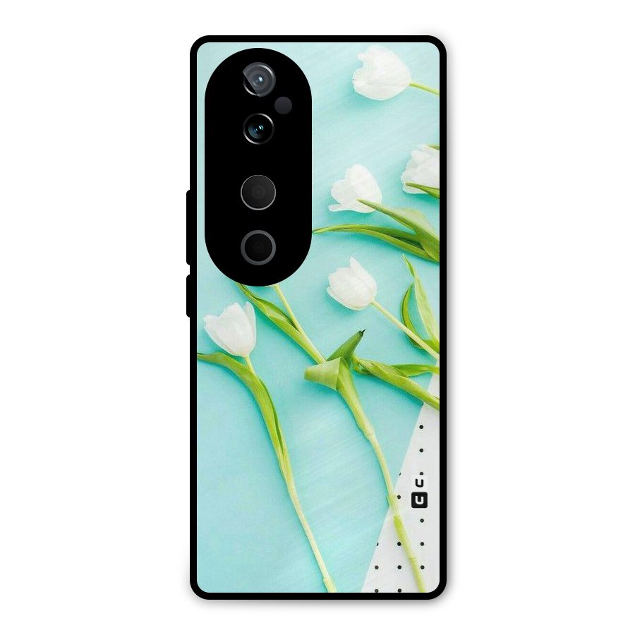 White Tulips Metal Back Case for Vivo T3 Ultra