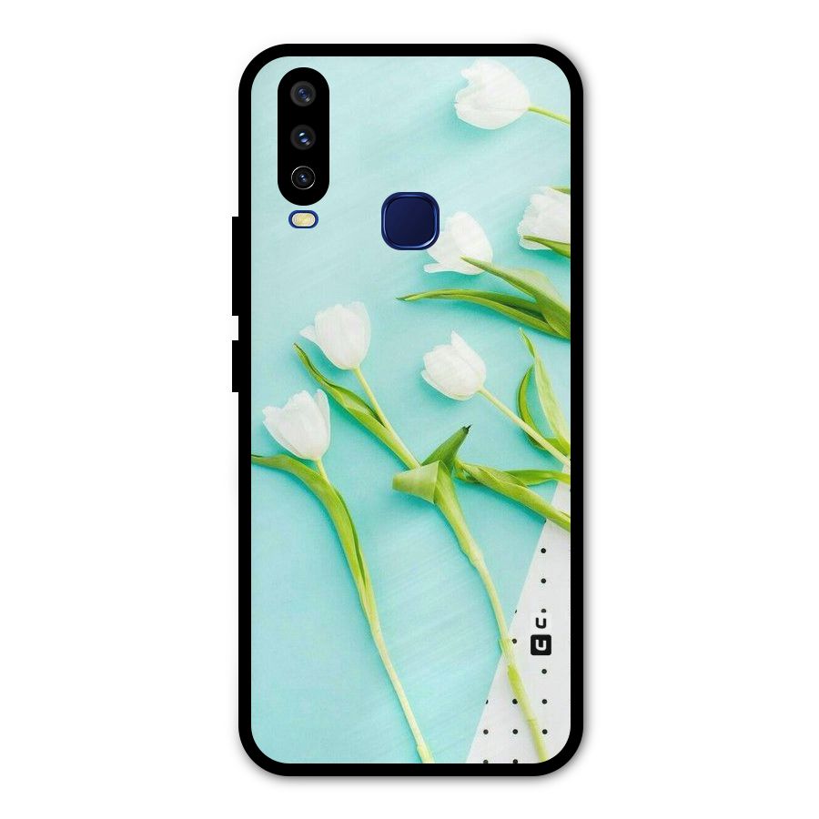 White Tulips Metal Back Case for Vivo U10