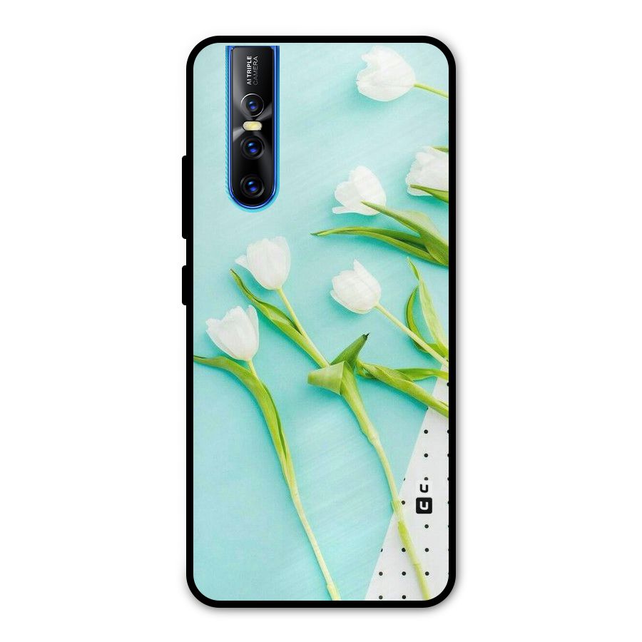 White Tulips Metal Back Case for Vivo V15 Pro