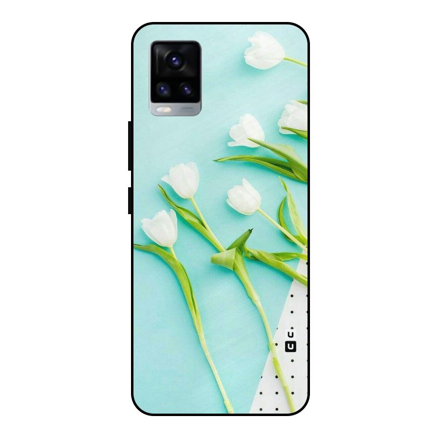 White Tulips Metal Back Case for Vivo V20 2021