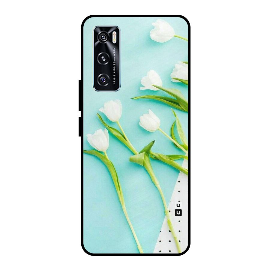 White Tulips Metal Back Case for Vivo V20 SE