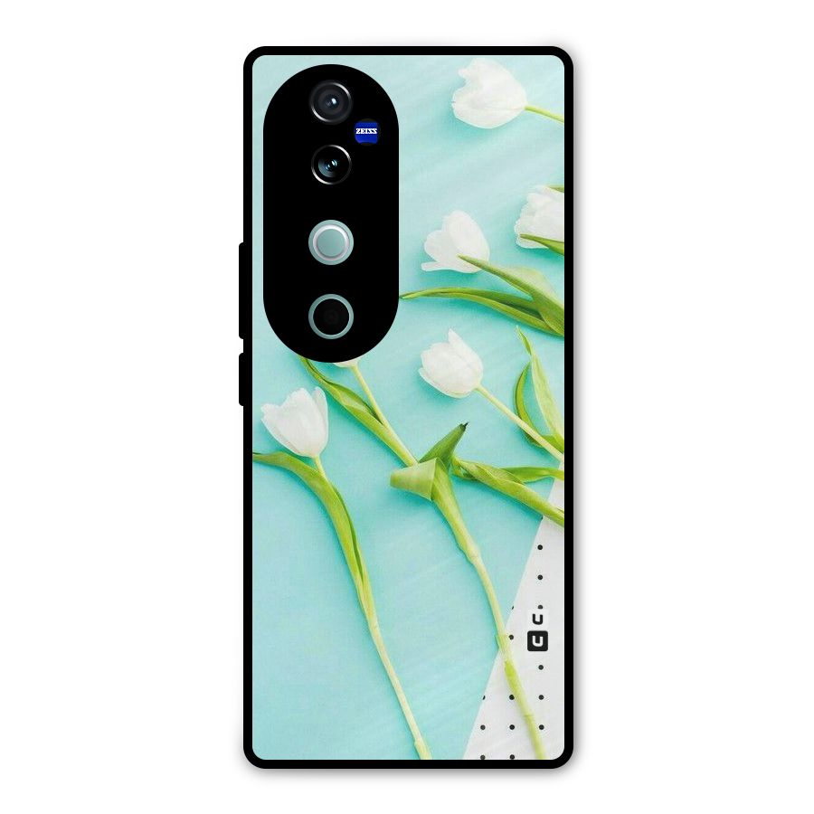 White Tulips Metal Back Case for Vivo V40