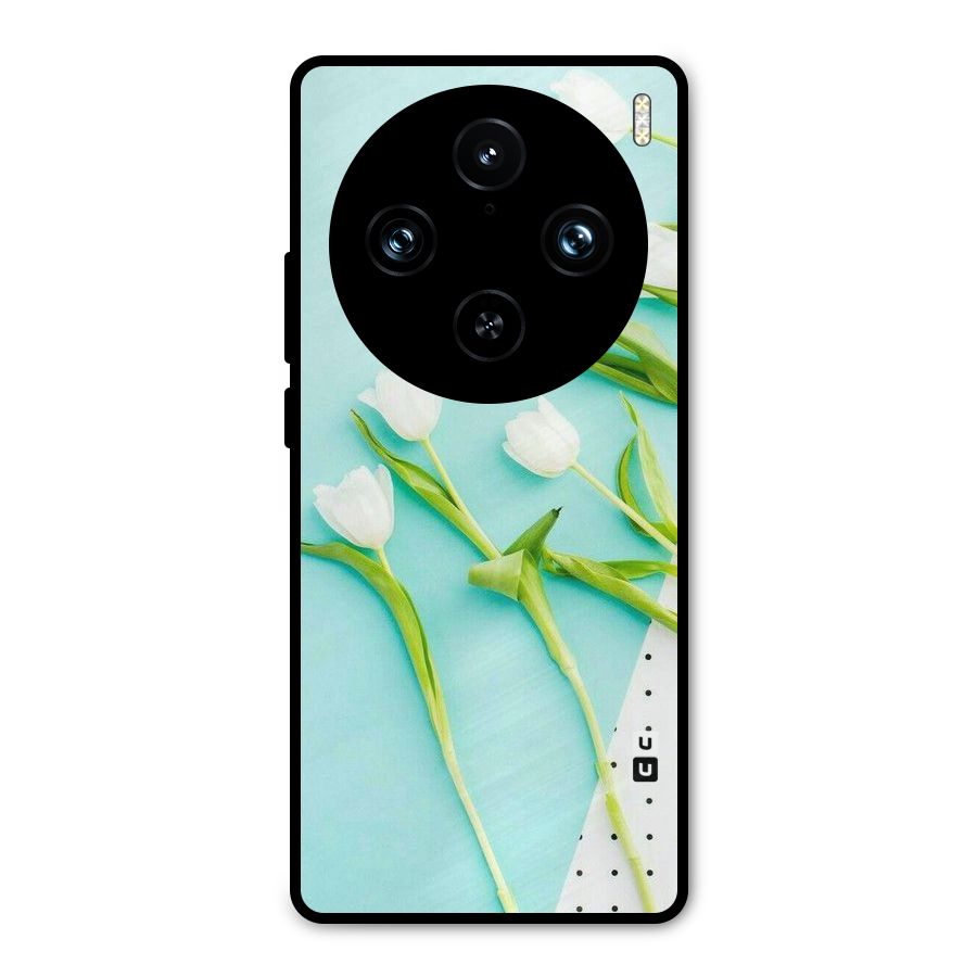 White Tulips Metal Back Case for Vivo X100 Pro