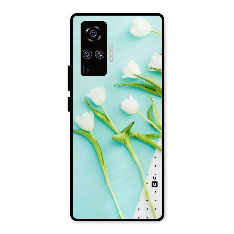 White Tulips Metal Back Case for Vivo X50 Pro