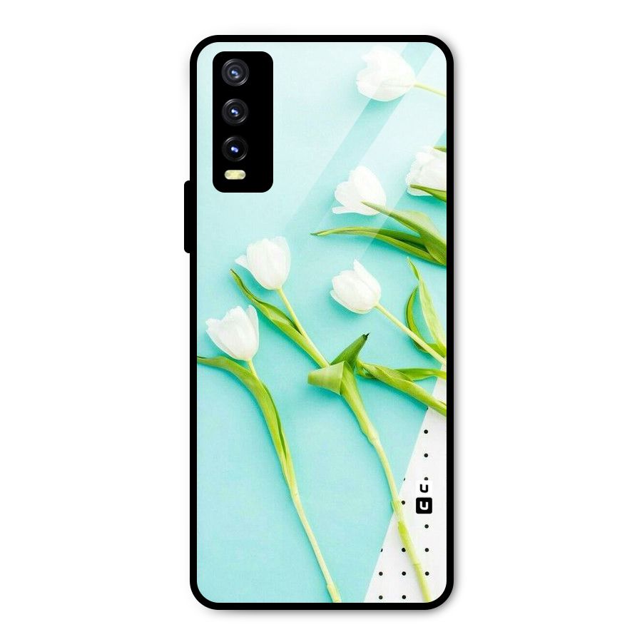 White Tulips Metal Back Case for Vivo Y20g
