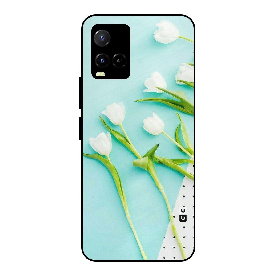 White Tulips Metal Back Case for Vivo Y21T