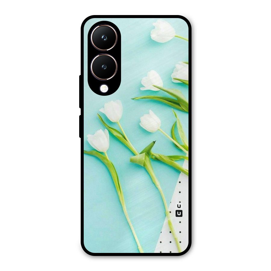White Tulips Metal Back Case for Vivo Y28