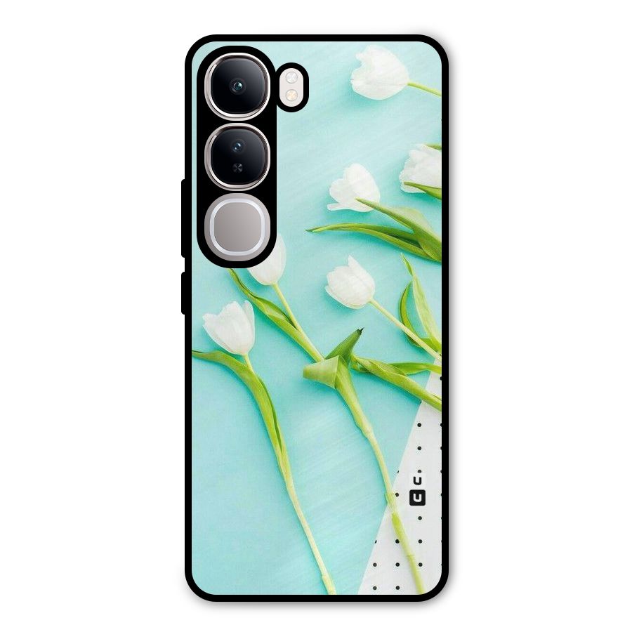 White Tulips Metal Back Case for Vivo Y300