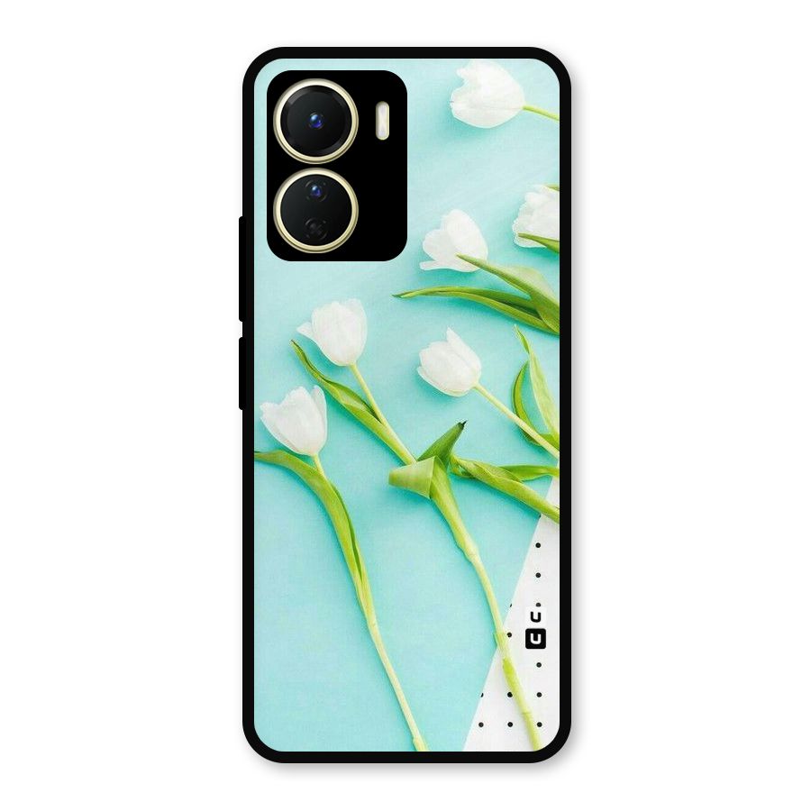 White Tulips Metal Back Case for Vivo Y56