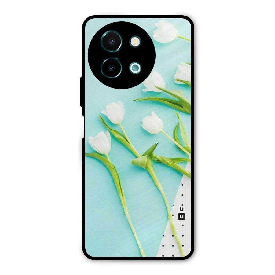 White Tulips Metal Back Case for Vivo Y58
