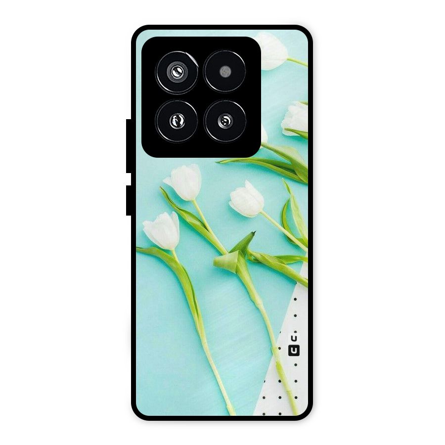 White Tulips Metal Back Case for Xiaomi 14 Pro