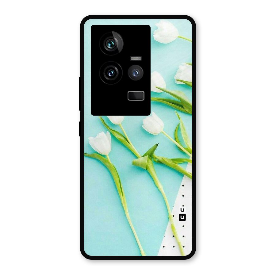 White Tulips Metal Back Case for iQOO 11 5G