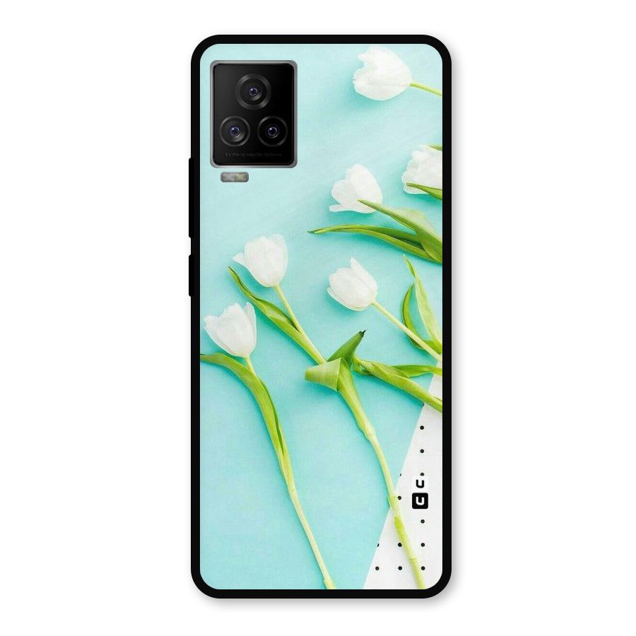 White Tulips Metal Back Case for iQOO 7 Legend 5G